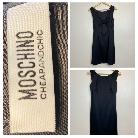 Moschino Cheap & Chic Little Black Dress Elegant Bow Back Cocktail Dress Wool - Picture 1 of 7